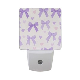 Caikeny Night Light Set of 2 Purple Bows Watercolor Coquette LED Table Desk Lamps Auto Dusk-to-Dawn Sensor Lamp for Home Bedroom