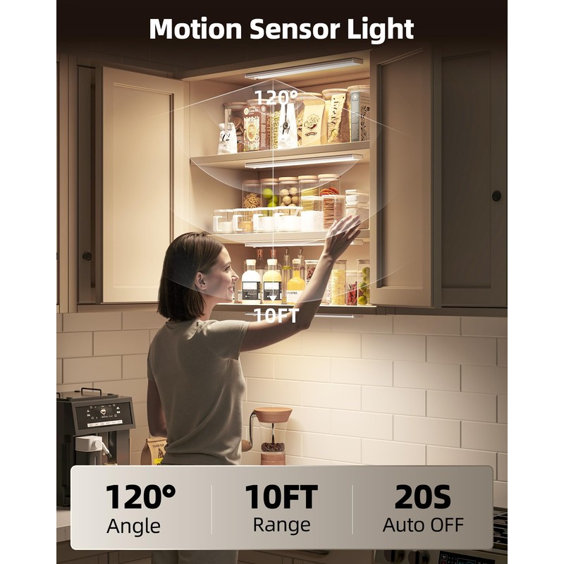 AMETHEUS 4Pack 16inch Under Cabinet Lighting, Rechargeable Motion Sensor Light