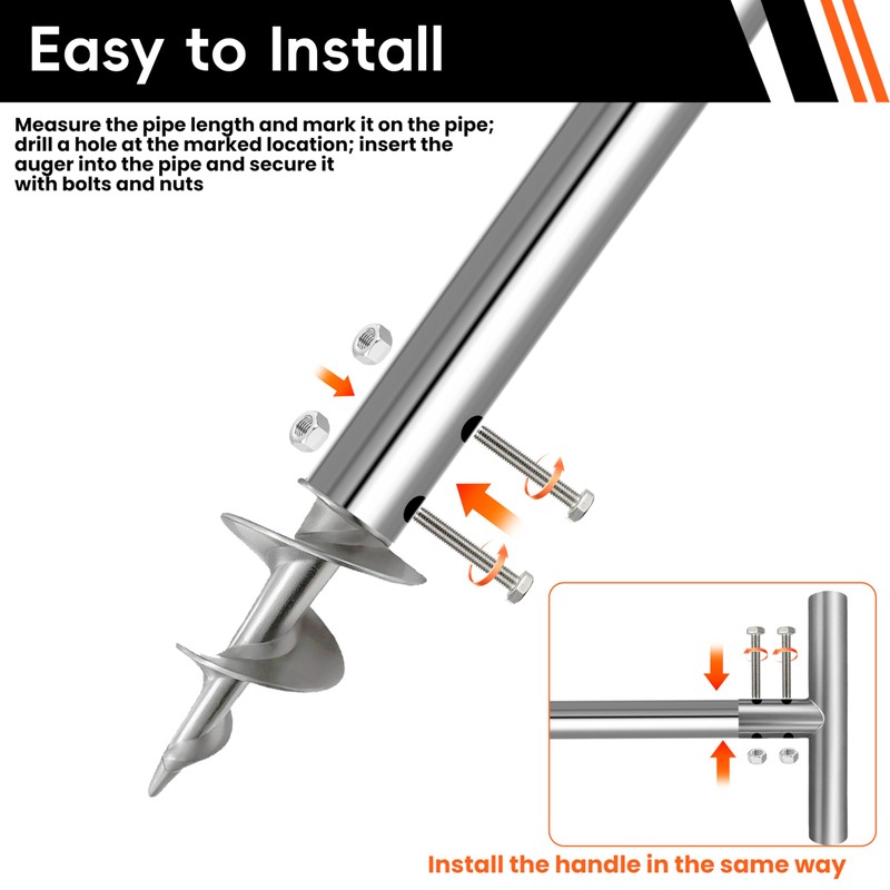 Fologtoo Dock Auger Kit with T-Handle,304 Stainless Steel Sand Auger