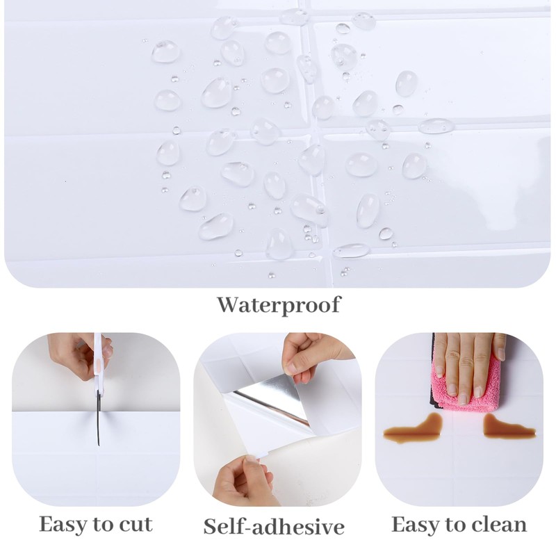 VaryPaper 10 Sheets 12''x12'' White Peel and Stick Backsplash for