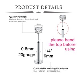 QWALIT Silver Nose Stud 20g Threadless Nose Stud 20 Gauge Threadless Nose Ring Flat Back Nose Studs Push in Cartilage Earring Flat Back Earrings Stud Nose Rings with Backs