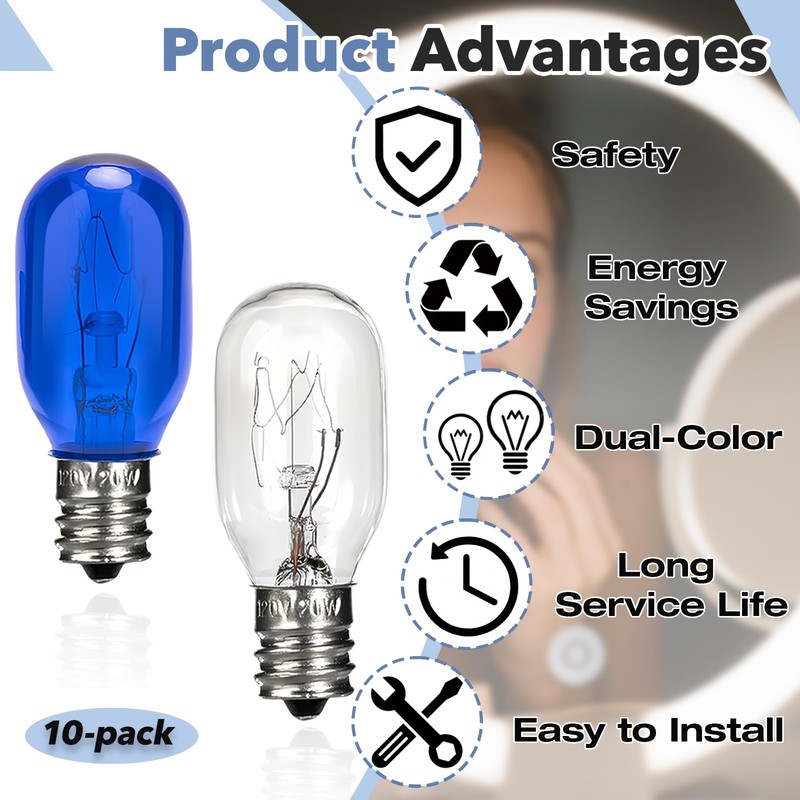 10-Pack 20W 120V Lighting Makeup Mirror Bulb Compatible with Conair