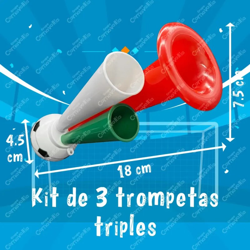 3 Trompeta Triple Tricolor Mundial Independencia Corneta