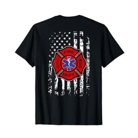 EMT Firefighter Shirt Fireman EMS USA Flag Gift Back Print T-Shirt