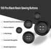 100 Pcs Black Resin Sewing Buttons, 5 Sizes 4-Hole Buttons