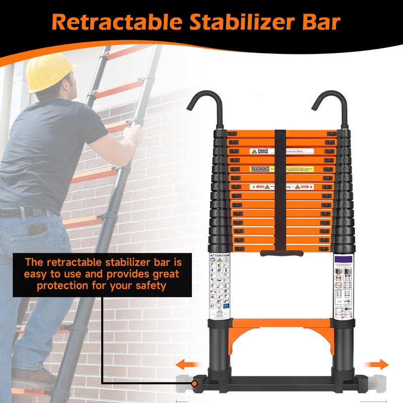 12.5FT Telescoping Extension Ladder for RV Attic Home, Multi-Purpose Collapsible