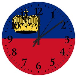 Minimalist Wood Clock Round Silent Non-Ticking Liechtenstein Decorative Wall Clocks National Flag Nautical Gifts Wooden Wall Decor for Restaurant Kids Room Gym 12 Inch