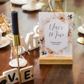 HMF 46944 Acrylic Table Stand with Wooden Base DIN A4 Portrait Format Crystal Clear