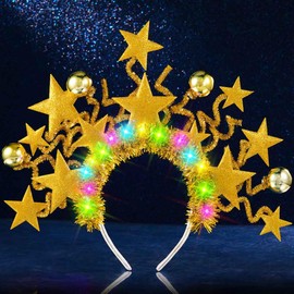 DRESBE Light Up Star Headband LED Headbands Glow Party Hair Accessories for Women (Gold)