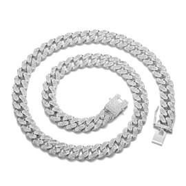 HIPBLING Silver Cuban Link Chain for Mens Miami Cuban Necklace Diamond Iced Out Chain 13mm 18inch Bling Rapper Hip Hop Necklaces Jewelry Gift for Men Women