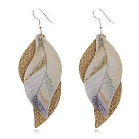 ANXIN boho unique Leather Earrings 2 Layered Lightweight Faux Leather Leaf Earrings Layered Design Drop Earrings Gift for Women (GOLD Faux Leather Leaf Earrings)