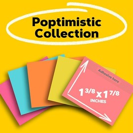 Post-it Mini notas, 1 3/8 pulgadas x 1 7/8 pulgadas, 24 almohadillas para orejas de notas adhesivas, 100 hojas por bloque, colección poptimista, suministros escolares y productos de oficina, la nota