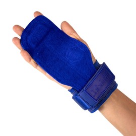 Monkey Power Straps con Callera de Piel Azules, Gym Crossfit Muñequera (G 21-25CM MUÑECA 15-20CM Palma)