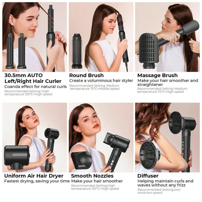 7-In-1 High Speed Brushless Blow Dryer With Auto Curler And