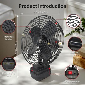 RAYLEEY Cordless Fan For Milwaukee 18V Battery.Camping Fan Cordless.With USB Port .Furnish AC Adapter, for Jobsite, Beach,Outdoor.(Battery Not Included)