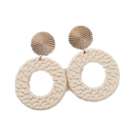 Simple Round Braided Resin Dangle Earring Geometric Colorful Boho Earring Dainty Summer Statement Jewelry Lightweight for Women-Beige