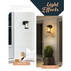 Ken & Ricky Outdoor Wall Light Fixture, Black Exterior Light Fixture, Modern Outdoor Wall Sconce with Seeded Glass for Porch Patio Garage Garden Front Door Entryway - 2 Pack