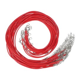 PATIKIL 16"x0.08" Necklace Cord, 20 Pcs Waxed Leather Necklace String Rope Bulk with Clasp for Jewelry Making Supplies Beading Supplies Pendants Bracelet Chains, Red