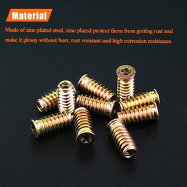 1/4-20 Threaded Inserts, Wood Inserts, Steel Threaded Inserts for Wood Furniture Screw, HELIFOUNER 30 Pieces 1/4"-20 x 25mm Threaded Inserts with Hex Wrench for Wood Furniture