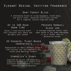 Simpatico No. 17 Fern Hobnail Candle, Crisp Mayapple with Fresh Moss & White Cedar, Pressed Hobnail Glass Jar, 100-Hour Burn Time, Scented Candles for Home, 16 oz