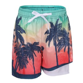 Swimming Trunks Boys Kids Swimming Shorts Quick Drying Board Shorts Compression Liner Beach Shorts 3-16 Years, Sunset Palm Tree