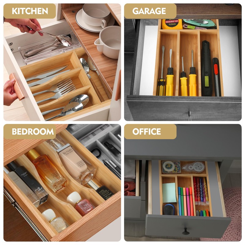 Upassion Bamboo Kitchen Drawer Organizer, 7 Inch Silverware Utensil Holder