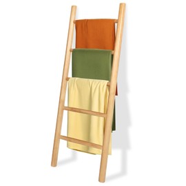 SEKSON Wooden Blanket Ladder Living Room Fully Assembled 5ft (57") Quilt Ladder Decorative Solid Wood Ladders Farmhouse Rustic Throw Blanket Display Holder Towel Rack for Bedroom Bathroom, Brown