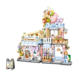 Toymart Mini Flower Shop Building Set – 854 Pieces DIY Street View Kit, Pastel Floral Block House with Figures, Creative Display Gift Collectible mini Blocks