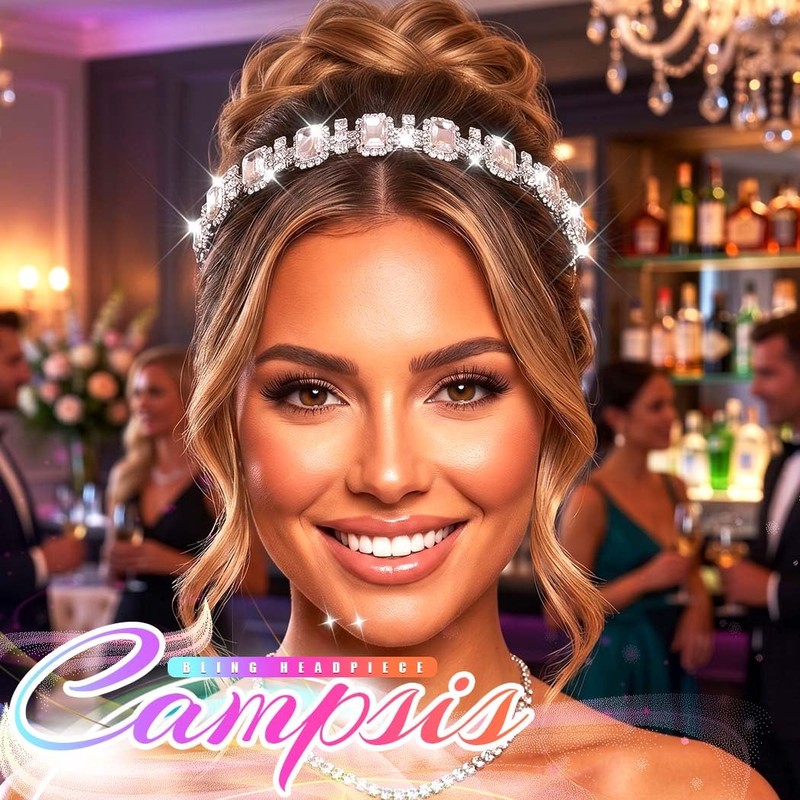 Campsis Rhinestone Headband Silver Bridal Headpiece Crystal Hair Accessories for