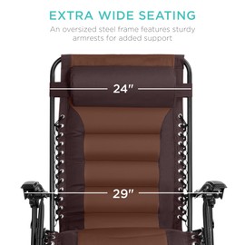 Best Choice Products Oversized Padded Zero Gravity Chair, Folding Outdoor Patio Recliner, XL Anti Gravity Lounger for Backyard w/Headrest, Cup Holder, Side Tray, Polyester Mesh - Espresso/Caramel