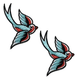 Pack of 2 Swallow Patches Iron-On - Embroidery Sew-On Patches for Textiles, Clothing, Jacket, Jeans, Backpack - Applique for Kids & Adults DIY Appliques
