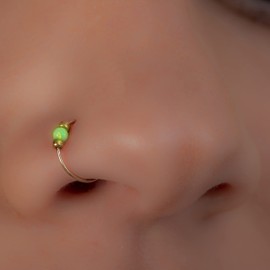Tiny Opal Nose Ring Hoop – Thin 24 Gauge 7mm Nose Piercing Hoop – 14K Gold Filled Nose Hoop – Simple Gold Filled Nose Ring With Golden Beads - Nose Ring 24 Gauge Simple Gold Filled Hoop - Hypoallergenic Nose Rings Hoop – Dainty Gift Ready Purchase