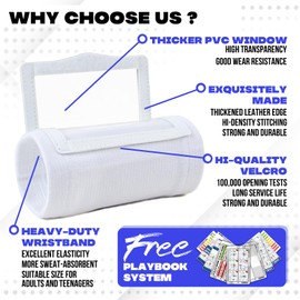 1NMORE 5v5 Football Wristbands with Playbook System, Quarterback Wrist Coach for Youth, Flag Football Wrist Bands with 43 Plays Stickers & 3 PVC Cards (White, S)