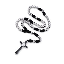 KOMI 8mm Stainless Steel Rosary Beads Rugged Durable Paracord Rosary for Men Handmade Catholic Beads Rosary with Crucifix Rosarios Catolicos Para Hombre
