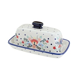 Blue Rose Polish Pottery Desert Flower Butter Dish