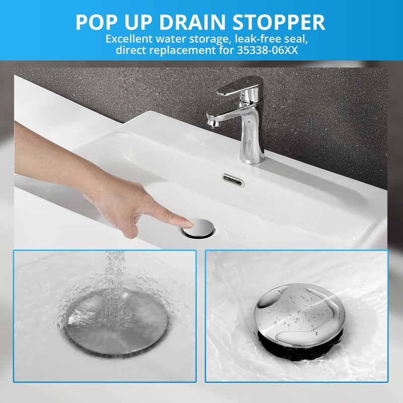LukeTarp Polished Chrome 972098A Bathroom Sink Push & Seal Pop