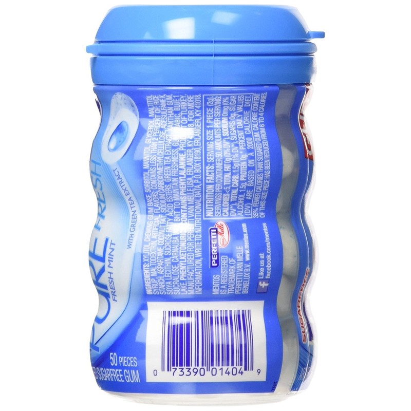 Mentos Pure Fresh Sugar-Free Chewing Gum with Xylitol, Fresh Mint,
