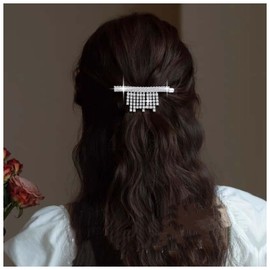 Aneneiceera Vintage Crystal Hair Clip Cz Fringe Hair Pin Clip Silver Tassel Rhinestone Hair Barrette Pin Cz Head Clip Headwear Wedding Decorative Headpieces Hair Accessories for Women