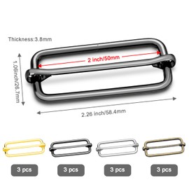 CooBigo 12 Pack Metal Tri-Glide Slides 2 Inch Bag Adjuster Strap Clip Slider Adjustable Buckles for Gym Bag, Shoulder Bag, Handbag, Nylon Webbing Purse Hardware Making (Multicolor)