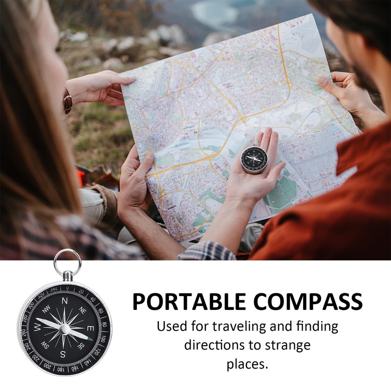 2-Piece Portable Compass with 2-Bar Key Ring, Pocket Navigation Tool,