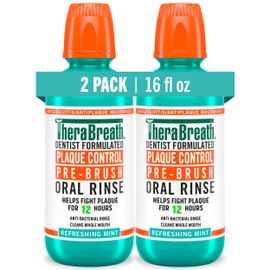 TheraBreath Plaque Control Pre-Brush Oral Rinse, Refreshing Mint Flavor, Antigingivitis and Antiplaque Rinse, Dentist Formulated, Alcohol Free, 16 Fl Oz (Pack of 2)