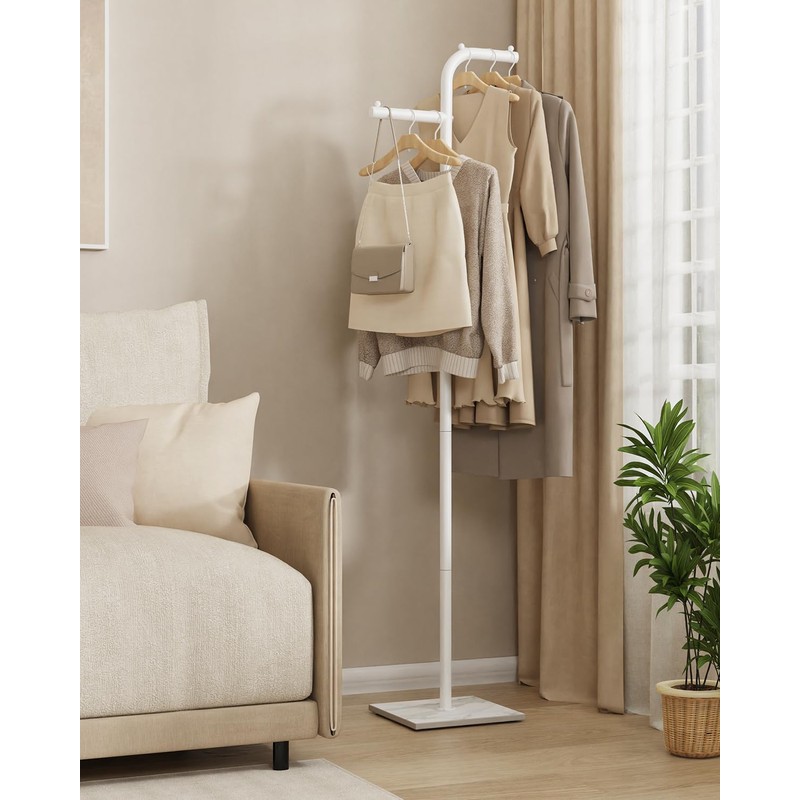 GUOHNHE Garment Rack Freestanding, Metal Coat Rack, White, 68.9 In