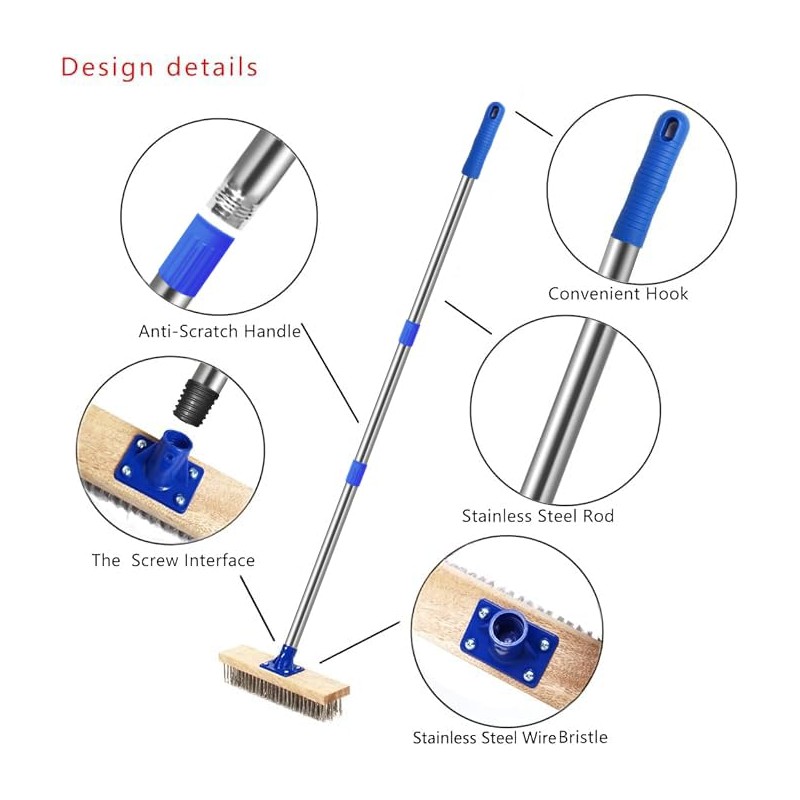 MEIBEI Deck Brush, Stainless Steel Wire with Long Handle 57",