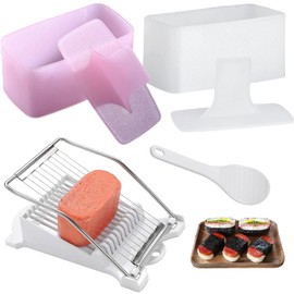 Spam Musubi Mold, 4 Pcs Musubi Maker Kit Spam Slicer Musubi Press Sushi Rice Onigiri Mold Set Egg Cutter for Luncheon Meat Hot Dog Cheese Strawberry Lunch Bento