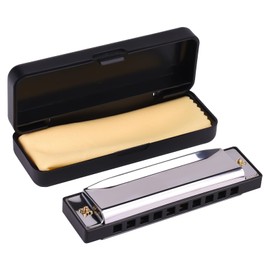 Qaixwuyi Blues Harmonica for Children Beginners Brooks Harmonica Beginners Silver 10 Holes 20 Notes C Key Bluesharp Metal Mouth Organ with Case Cleaning Cloth