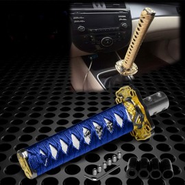 JDMBESTBOY Samurai Sword Blue White Shift Knob Shifter Alloy Katana Adapter Universal 20cm