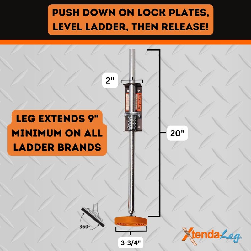 Xtenda-Leg® Ladder Leveler - Rubber Feet, Perfect for Extension Ladders,