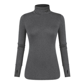 LUYAA Women's Thermal Underwear TopsTurtleneck Lightweight Active T Shirts Thumb Holes for Fall Spring Grey S