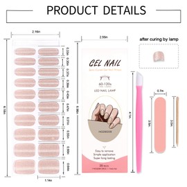 WOKOTO Semi Cured Gel Nail Strips, Light Pink Cat Eye Gel Nail Polish Stickers Full Wraps for Women, Easy to Apply&Remove, Nail Polish Strips with Nail File & Wood Stick (UV/Led Lamp Required)