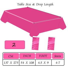 SietDESEO 2 Pack Hot Pink Plastic Tablecloth 54 x 108 Premium Disposable Table Cloth for Rectangle Table Plastic Table Cover for Wedding Baby Shower Girls Party Disposable Tablecloth